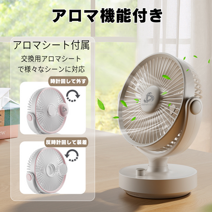 Genki Ice 卓上扇風機 自動首振り 小型コンパクト LED投影 4000mAh大容量 (ブラック)