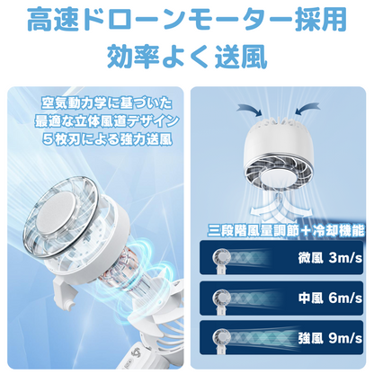 Genki Ice 手持ち扇風機 ハンディファン 首掛けストラップ 台座付き ひんやりプレート (ブラック)