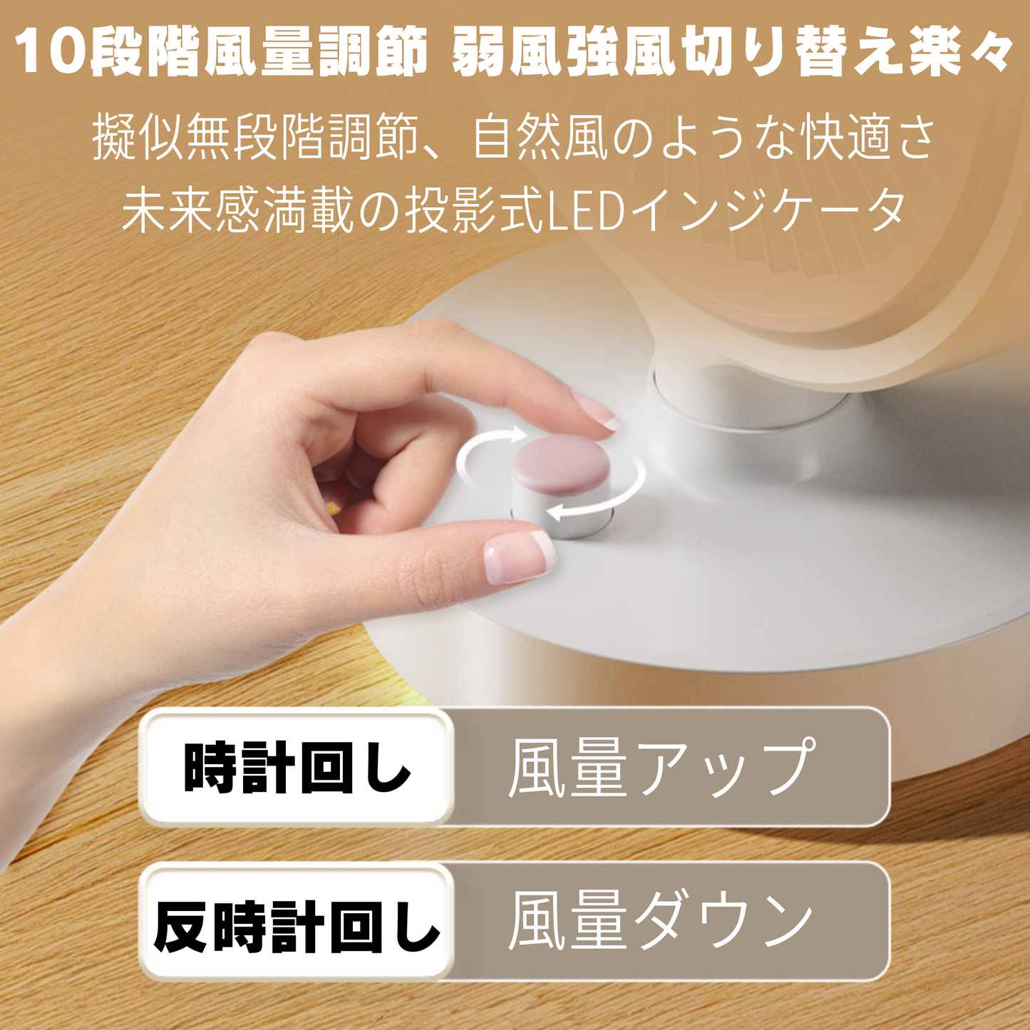 Genki Ice 卓上扇風機 自動首振り 小型コンパクト LED投影 4000mAh大容量 (ホワイト)