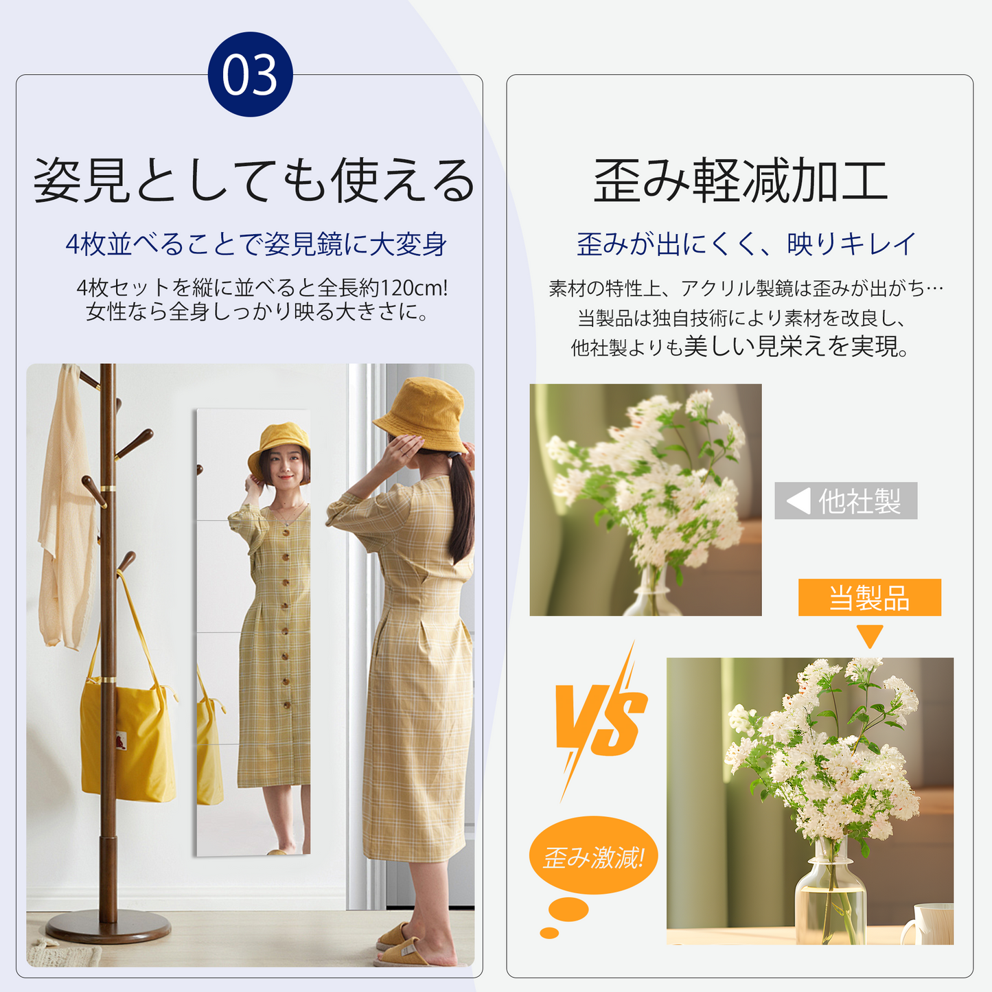 【どこでも貼れる割れない鏡】Genki ドアの裏やクローゼットにも 鏡 全身鏡 姿見鏡 壁掛け ミラー 浴室 (30×30cm 4枚セット)