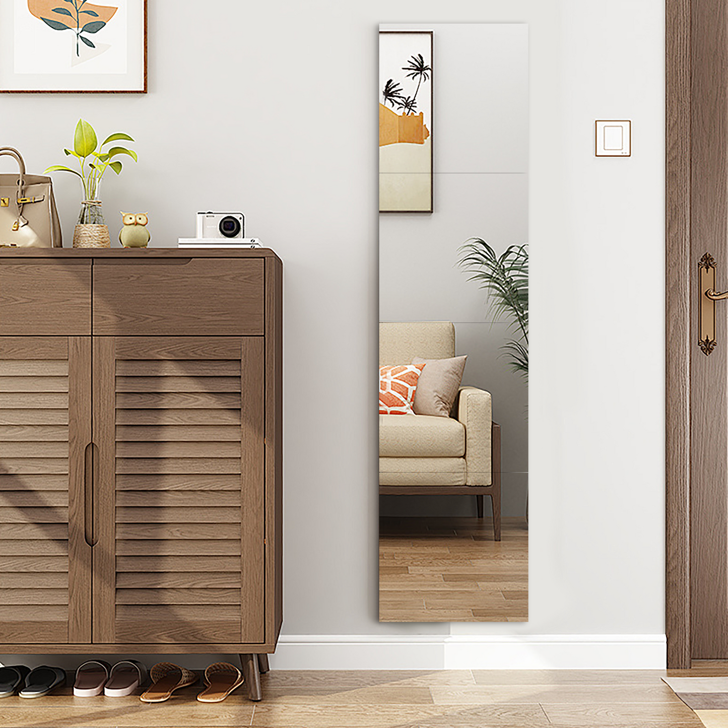 【どこでも貼れる割れない鏡】Genki ドアの裏やクローゼットにも 鏡 全身鏡 姿見鏡 壁掛け ミラー 浴室 (30×30cm 4枚セット)