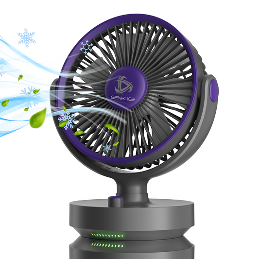 Genki Ice 卓上扇風機 自動首振り 小型コンパクト LED投影 4000mAh大容量 (ブラック)