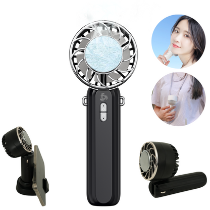 Genki Ice 手持ち扇風機 ハンディファン 首掛けストラップ 台座付き ひんやりプレート (ブラック)