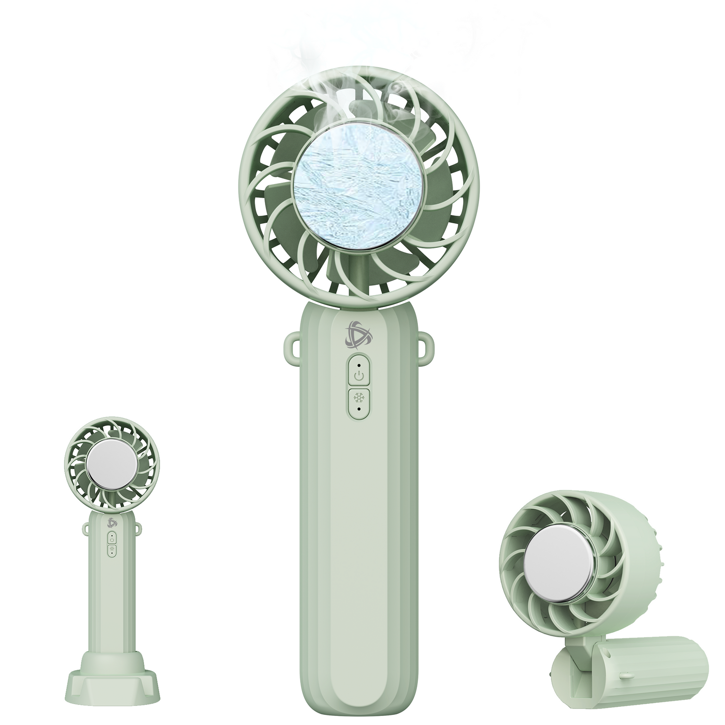 Genki Ice 手持ち扇風機 ハンディファン 首掛けストラップ 台座付き ひんやりプレート (グリーン)