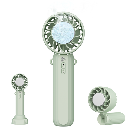 Genki Ice 手持ち扇風機 ハンディファン 首掛けストラップ 台座付き ひんやりプレート (グリーン)