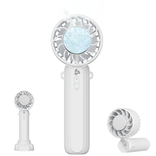 Genki Ice 手持ち扇風機 ハンディファン 首掛けストラップ 台座付き ひんやりプレート (ホワイト)